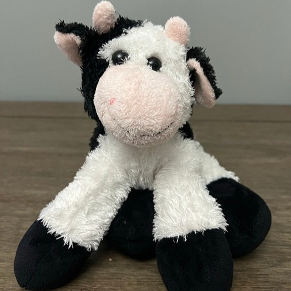 Aurora World Cow Plush Stuffed Animal Black White Spotted Shaggy 7 inch Toy